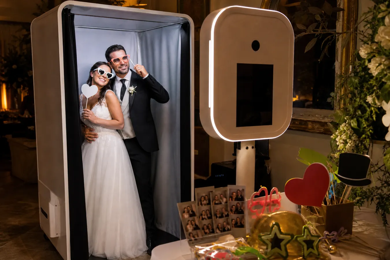 Photobooth preparado numa zona de animação de casamento